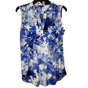 Ava & Grace Blue & White Buttoned Blouse NWT Sleeveless, Pockets on front